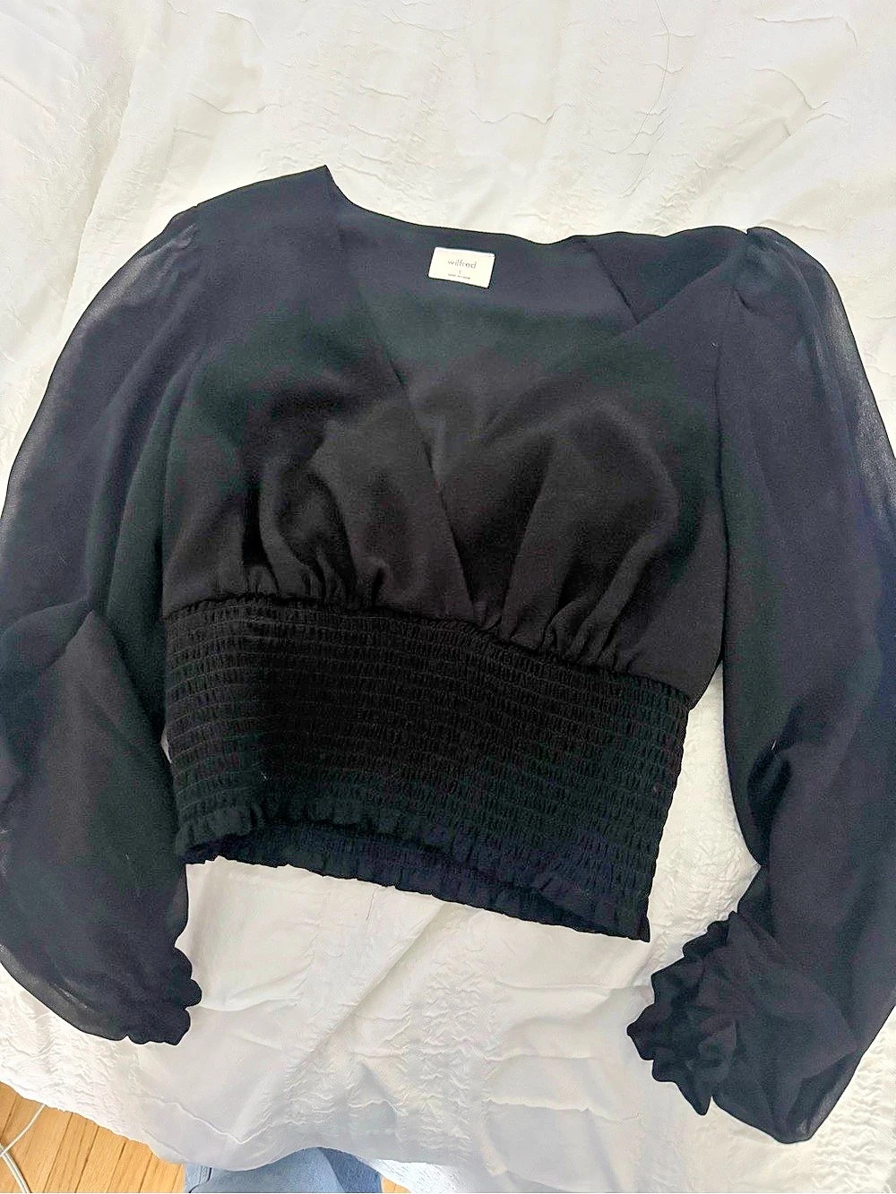 Wilfred Tempest Blouse Puff Sleeve Crop in Black Size Small